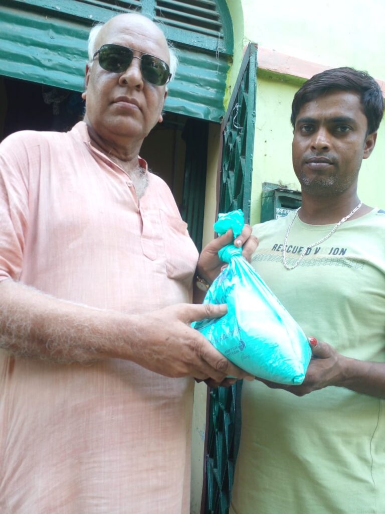 We are giving seeds to poor farmers in the villages from NGOs. Randhuni Pagal, Radha Tilak and Govinda Bhog are offered rice seeds.